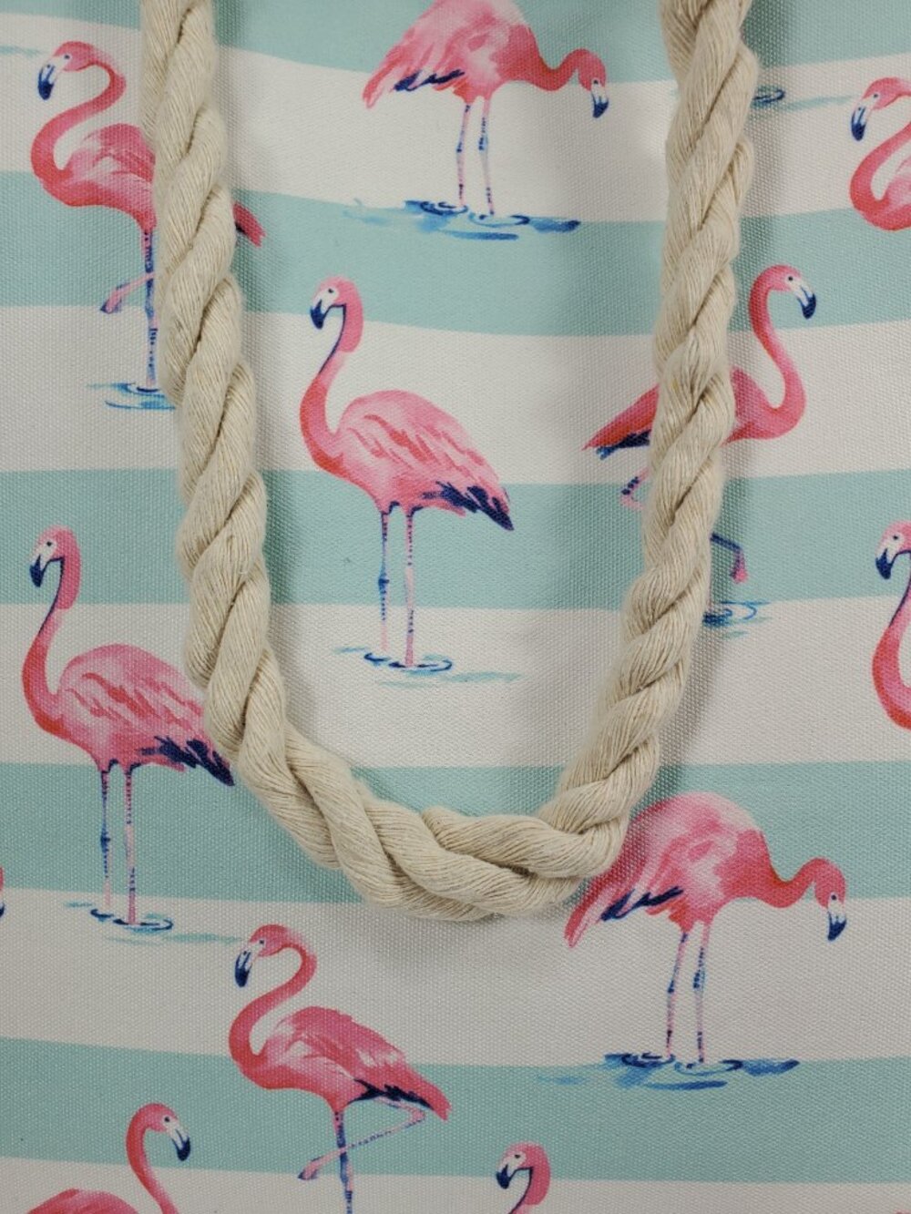Flamingo Beach Tote Bag w/ Rope Handles, Large, Striped Pink Blue White NWT - Picture 7 of 11